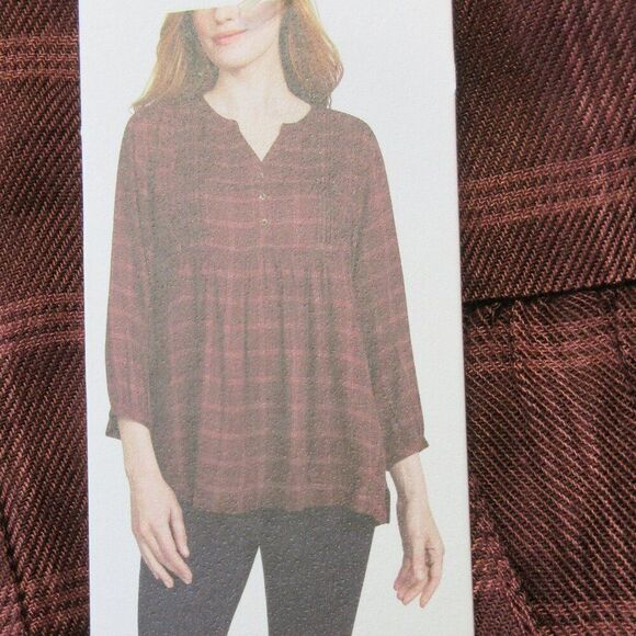 WRANGLER Ladies Brown Rust Plaid Blouse Sz L (12-14) Popover Tunic Shirt Top NWT - Picture 4 of 13